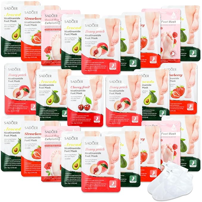 48 Pcs Fruits Foot Mask Bulk Hydrating Moisturizing Socks Feet Peeling Mask for Dry Cracked Aloe Foot Care for Spa Day Kit Beauty Relaxation Gift for Women