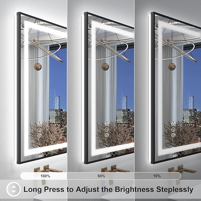 OKPAL 48x40 LED Bathroom Mirror with Front and Backlit, Anti-Fog Lighted Vanity Mirror, Dimmable LED Bathroom Vanity Mirror for Wall with 3 Colors, Memory, Shatter-Proof, ETL Listed