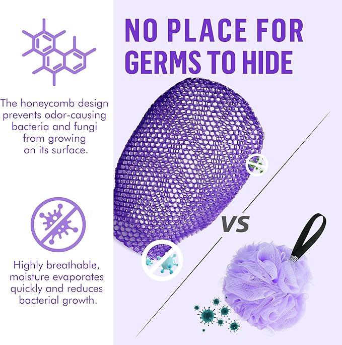 Bath Mitt - Exfoliating Glove, Honeycomb Body Scrubber,Massage Body Scrub Gloves for Home Spa,Mitt Sponges for Cleaning Body,Deep and Gentle,Fast foaming (Purple(Softer,Small Size))