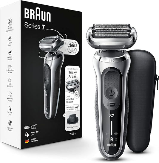 Braun Electric Razor for Men, Series 7 360 Flex Head Foil Shaver with Precision Beard Trimmer, Rechargeable, Wet & Dry and Travel Case, Black, 5 Piece Set