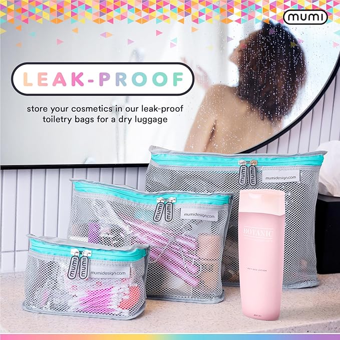 MUMI Travel Toiletry Bag Set of 3 – Clear TSA Approved Toiletry Bags for Women – Reusable Water-Resistant Makeup Organizer Pouches for Skincare, Cosmetics, Travel Accessories, Airport Packing - Yellow