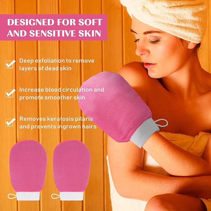 20 Pcs Exfoliating Glove Bulk Summer Exfoliator Mitt Body Scrubber 150d Viscose Fiber Deep Skin Korean Scrub Mitt for Spa Massage Dead Skin Remover for Men and Women(Rose Red)