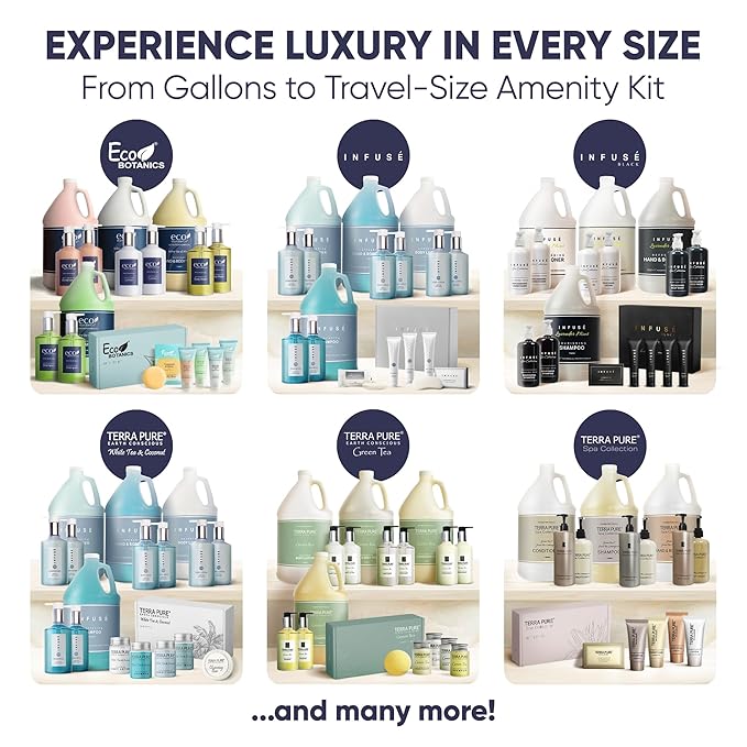 Terra Pure Spa Collection Amenity Kit | Hotel Toiletries | Bulk Set 0.85 oz Travel Size Shampoo,Conditioner, Lotion,Body Wash & Massage Bar for Guest Hospitality AirBnB/Vacation Rentals | 60 sets/case