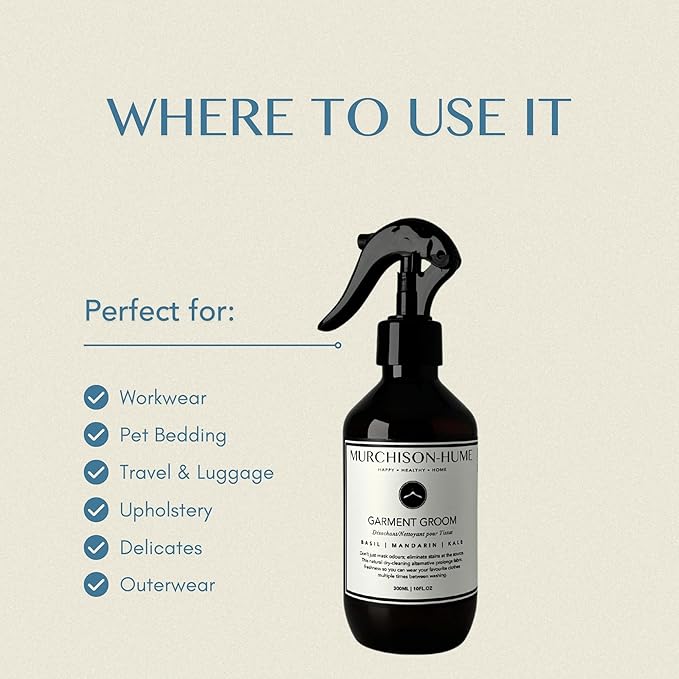 Murchison-Hume Garment Groom Fabric Freshener, Air Freshener, Odor Fighter, Laundry Treatment and Stain Remover, Rosewood Leaf & Lavender