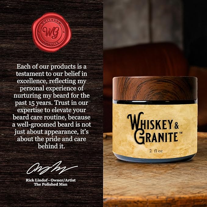 Whiskey & Granite Beard Balm – Made in USA - 100% Natural, Scentless Beard Styling Balm for Men, 2 oz (Freedom)