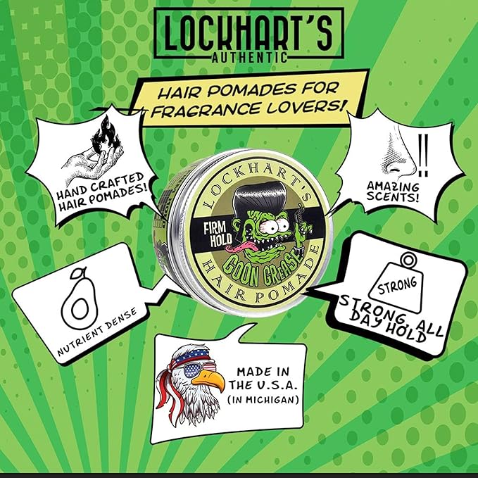 Lockhart’s Goon Grease – The Legendary Original Oil-Based Pomade for Men – Barber-Grade Hold, Brilliant Shine – Handcrafted, Moisture-Locking Formula with Avocado Oil and Lanolin – (3.4 oz)