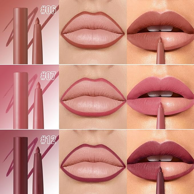 LANGMANNI 12 Colors Sculpting Matte Velvet Lip Liner Set,Smooth Creamy Texture,Waterproof And High Pigmented For Girls Daily Application Lip Makeup