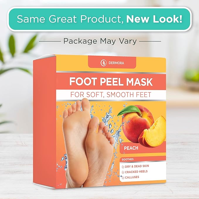 DERMORA Foot Peel Mask | Skin Exfoliating Foot Masks | Dry, Cracked Feet, Callus, Dead Skin Remover | Baby Soft Feet | Peach Scent | Pack of 2 | Regular