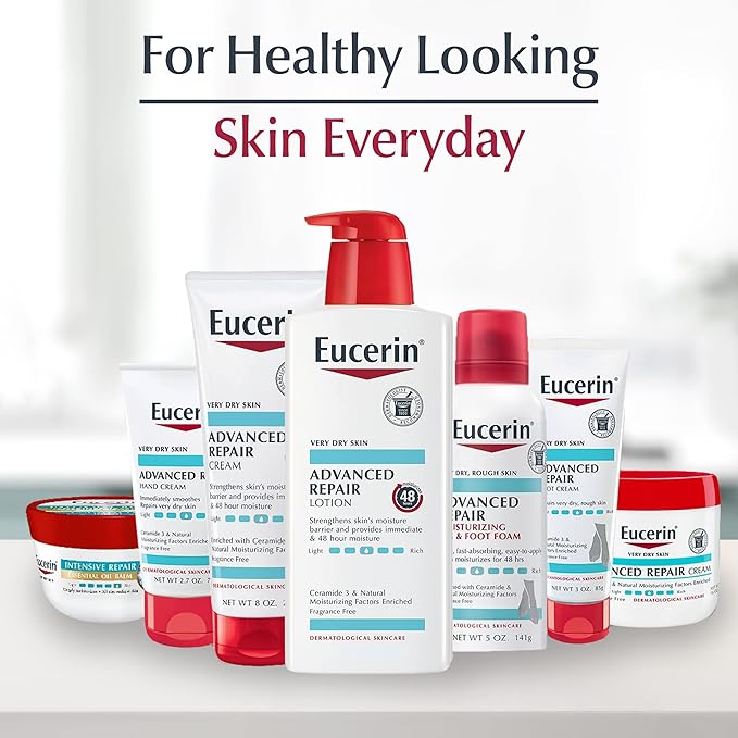 Eucerin Advanced Repair Body Cream for Very Dry Skin, Fragrance Free Daily Body Moisturizer, 8 Oz Tube