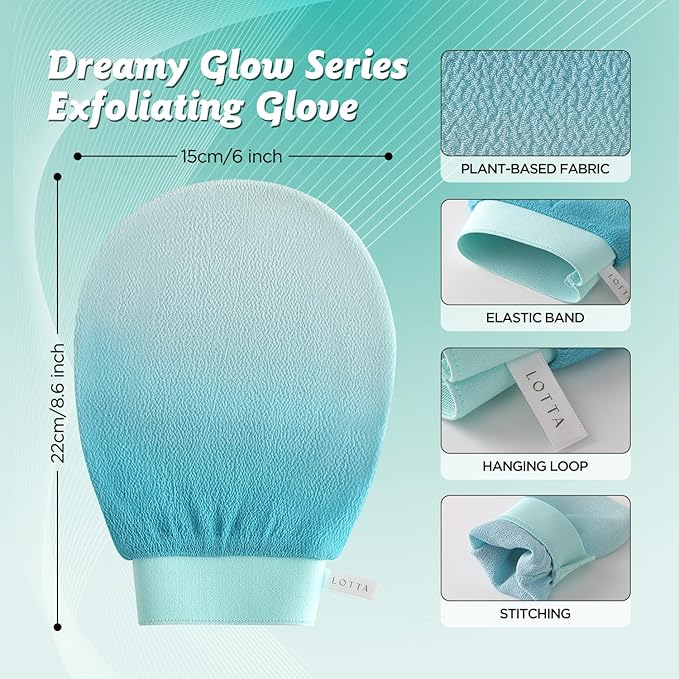 LOTTA Dreamy-Glow Deep Exfoliating Glove - Vegan Dead Skin Removal Body Scrub Mitt Bath Washcloth for Women Shower Exfoliation (Jungle Mist)