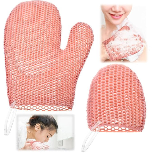 Karenhi 2 Pcs Honeycomb Exfoliating Glove Set Exfoliating Bath Mitt Honeycomb Face and Body Scrubber Shower Mitt for Cleaning Body Shower Face Skin Beauty Spa, Quick Drying(Pink)