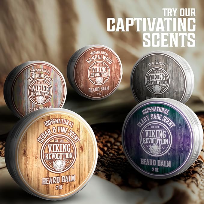 Viking Revolution Clary Sage Beard Balm - Beard Butter with Argan Oil, Beard Softener for Men with Jojoba Oil - Beard Moisturizer for Men with Beeswax - Beard Wax for Men (2oz, 1 Pack)