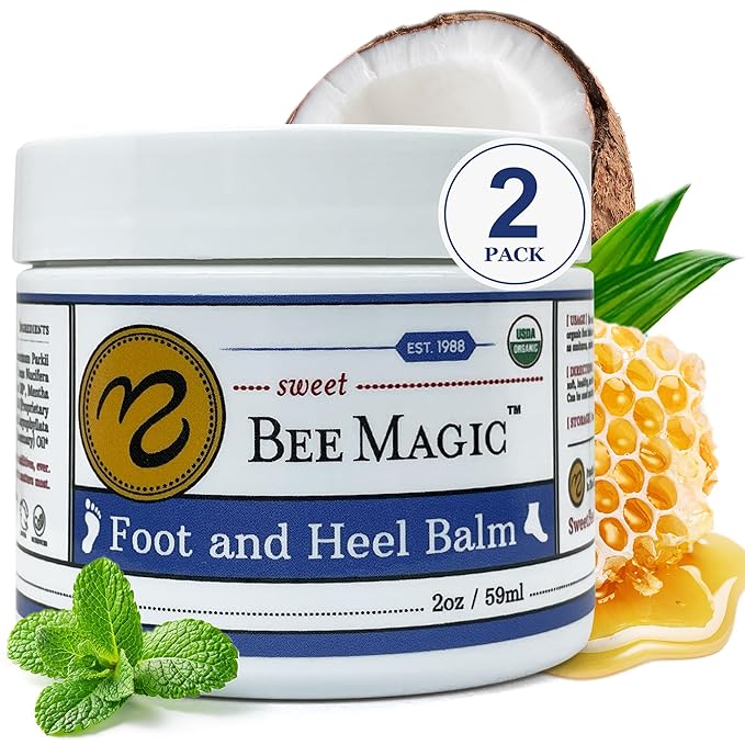 Sweet Bee Naturals Organic All Natural Foot and Heel Balm 2 (2 OZ Jars). For Dry and Cracked Feet Repair. Organic Salve Moisturizer for Heel Care & Callus Treatment. Made in USA. 2 Jars (4 OZ)