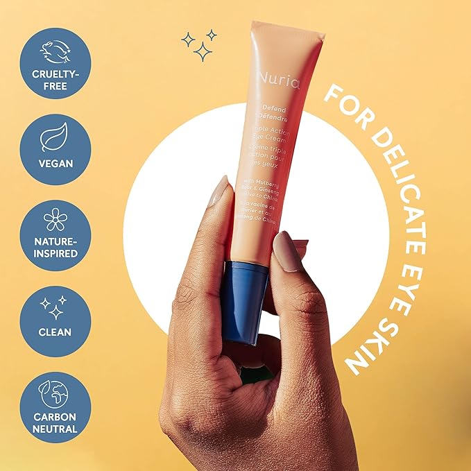 Nuria - Defend Triple Action Eye Cream for Dark Circles, Puffiness and Fine Lines, Nourishing Under Eye Cream with Ginseng and Mulberry Root, 15mL/0.5 fl oz