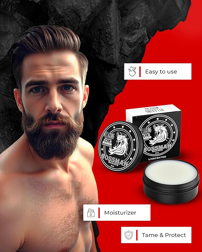 Bossman Relaxing Beard Balm for Men (Naked - Unscented) – Tames, Relaxes, Thickens & Softens for Ultimate Beard Care – Made in USA