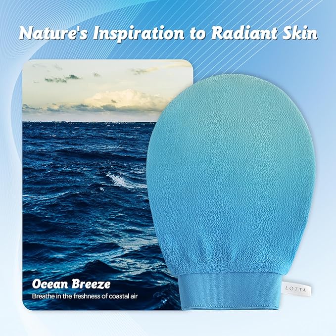 LOTTA Dreamy-Glow Deep Exfoliating Glove - Vegan Dead Skin Removal Body Scrub Mitt Bath Washcloth for Women Shower Exfoliation (Ocean Breeze)