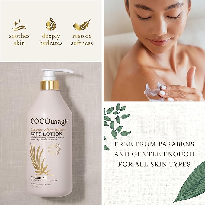 Cocomagic Coconut Shea Butter Body Lotion | Deeply Hydrating & Non-Greasy Moisturizer for Soft, Smooth Skin | Paraben-Free & Gentle for All Skin Types (32 Fl Oz)