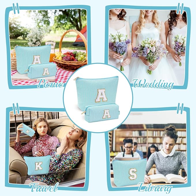 YOOLIFE Personalized Friend Birthday Gifts - 2 Pieces Makeup Bag Cosmetic Bags for Women Travel Makeup Bag Make up Bag with Small Makeup Bag Wedding Bridesmaid Gifts Teacher Gifts for Women Letter H