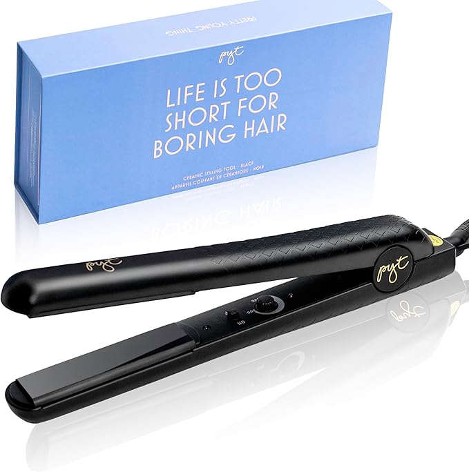 PYT 1.25” Professional Ceramic Hair Straightener – Negative Ion Flat Iron for Frizz-Free Shine, Adjustable Temperature, Dual Voltage, Lightweight Design, Straightens and Curls