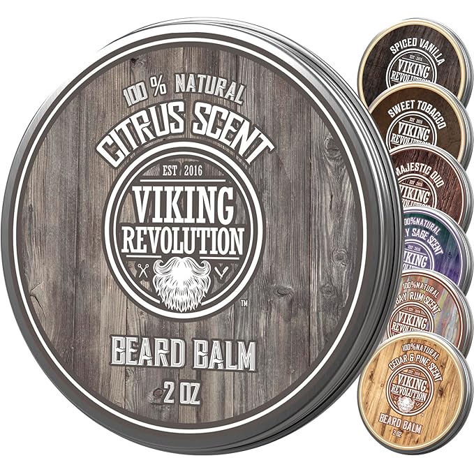 BEST DEAL Beard Balm with Argan Oil & Mango Butter - Styles, Strengthens & Softens Beards & Mustaches - Citrus Scent Leave in Conditioner Wax for Men by Viking Revolution