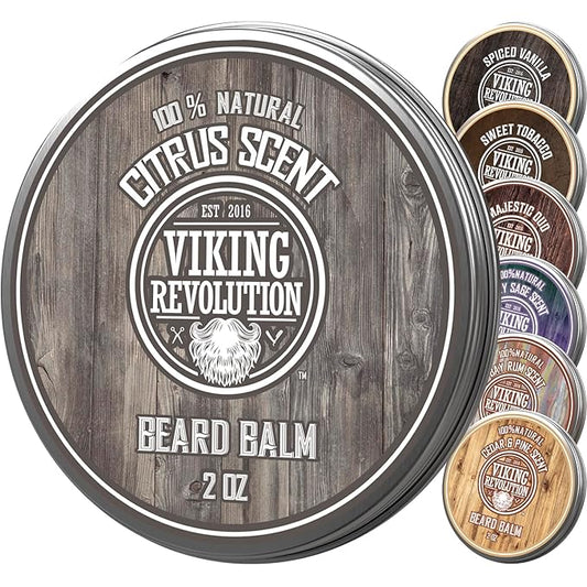 BEST DEAL Beard Balm with Argan Oil & Mango Butter - Styles, Strengthens & Softens Beards & Mustaches - Citrus Scent Leave in Conditioner Wax for Men by Viking Revolution