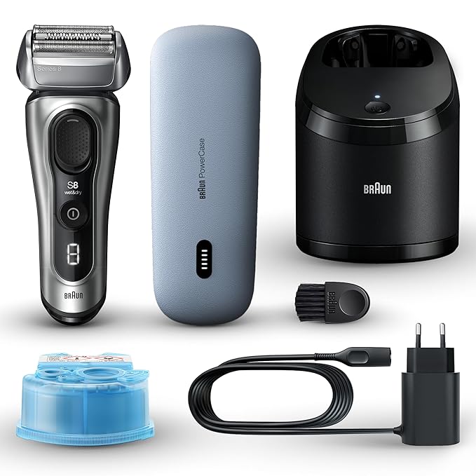 Braun Series 8 Electric Shaver, Shaving Kit with 4+1 Shaving Elements, Precision Long Hair Trimmer, SmartCare Center, PowerCase