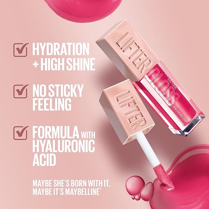 Maybelline Lifter Gloss, Hydrating Lip Gloss with Hyaluronic Acid, Ice, Pink Neutral, 0.18 Ounce