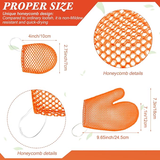 Karenhi 2 Pcs Honeycomb Exfoliating Glove Set Exfoliating Bath Mitt Honeycomb Face and Body Scrubber Shower Mitt for Cleaning Body Shower Face Skin Beauty Spa, Quick Drying(Orange)