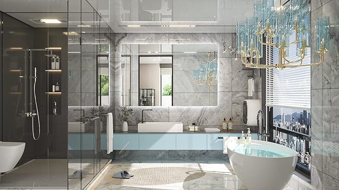 TETOTE 55 x 36 Inch LED Mirror Bathroom Backlit,Anti Fog,Dimmable,Vanity Lighted Mirror,(Horizontal/Vertical)