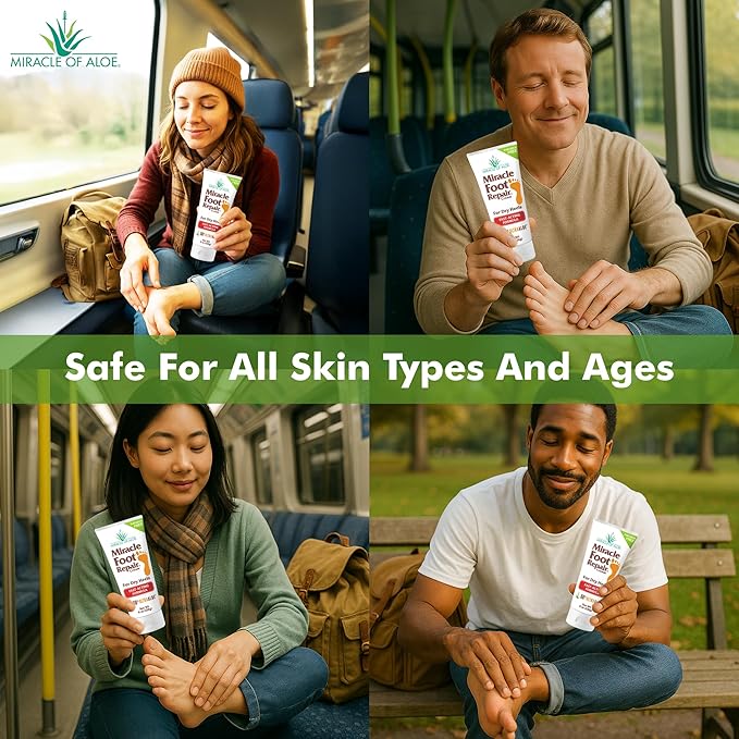 Miracle Foot Repair Cream (8 oz) Repairs Dry Cracked Heels and Feet, 60% Pure UltraAloe Moisturizes, Softens, and Repairs