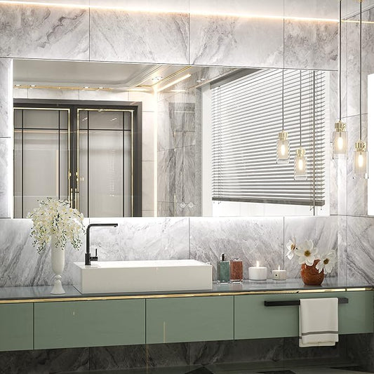 TETOTE 60 x 28 Inch LED Backlit Mirror with Light Bathroom Vanity Lighted Mirror,Anti-Fog,Dimmalbe,CRI90+,Waterproof,Wall Mounted