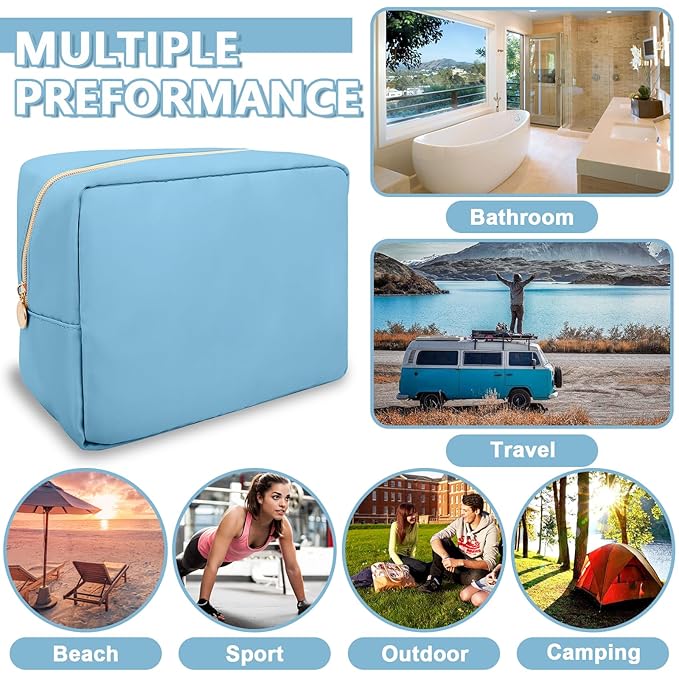 Large Makeup Bag Pouch,Nylon Women Travel Toiletry Storage Bag Preppy Cosmetic Bag for Girls,Big Makeup Organizer Bag Cute Zipper Pouch Skincare Bag for Sport Work Gift(Large-Periwinkle)