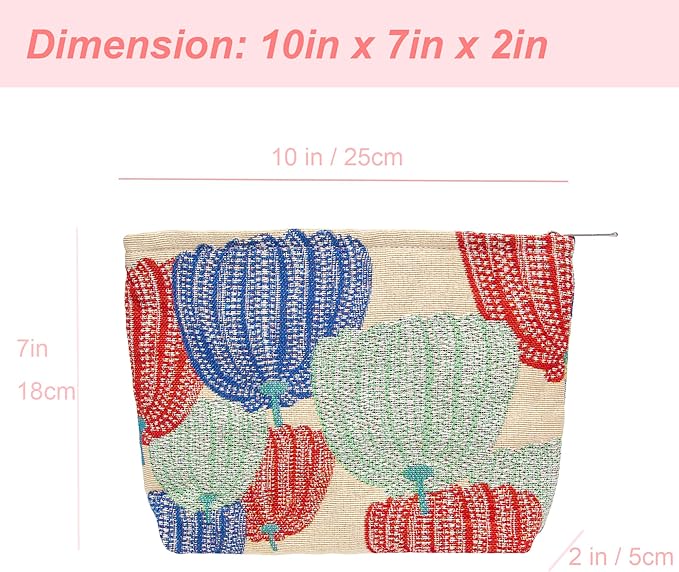 PAZIMIIK Makeup Bag Large Cotton Zipper Pouch for Purse Travel Canvas Make Up Organizer for Women Cosmetic,Linen Colorful