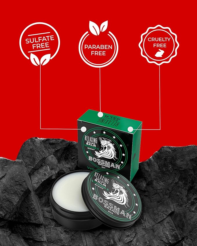 Bossman Relaxing Beard Balm - Tamer, Thickener, Relaxer and Softener Cream and Beard Care Product - Made in USA (Vetiver X Scent)