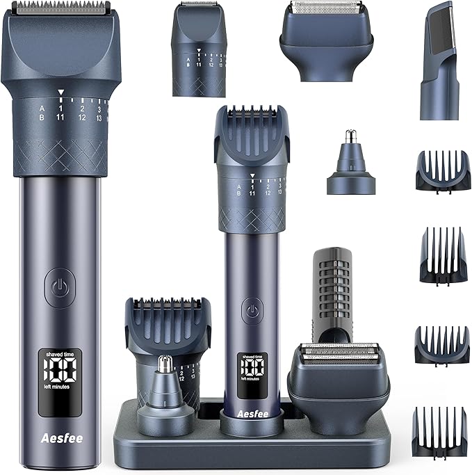 Beard Trimmer for Men Hair Clippers Set with Precise Dial Adjustable 20 Settings, All-in-One Electric Shavers Grooming Kit for Face Bald Head Nose Full Body, IPX7 Waterproof Wet/Dry, USB-C Charge Dock