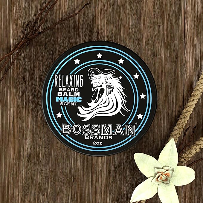 Bossman Relaxing Beard Balm for Men (Magic Scent) – Tames, Relaxes, Thickens & Softens for Ultimate Beard Care – Made in USA
