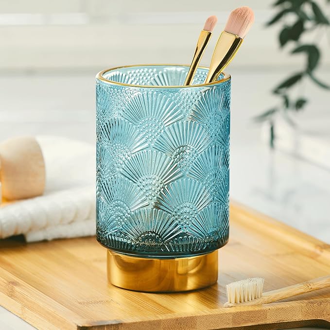 Makeup Brush Holder Organizer,Toothbrush Holders,Desk Pen Pencil Holder,Multifunctional Vintage Glass Brush Cup（A41-3-US）