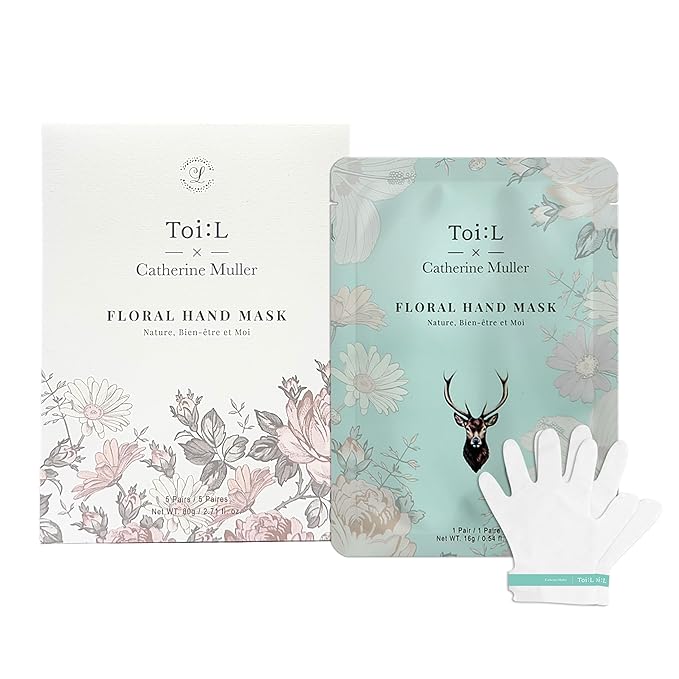 TOI:L Catherine Muller Floral Hand Mask 1 Pair, Moisturizing Gloves for Dry Hands with Elder Flower & CICA, Repairing and Nourishing Hand Care Treatment for Cracked, Rough, and Dry Skin