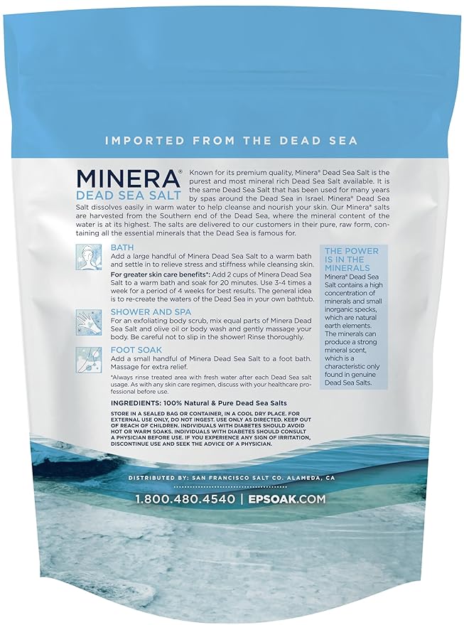 Minera Coarse Grain Dead Sea Salt for Bath & Soaking – 5 lbs, Fast-Dissolving, 100% Pure & Natural, Unscented, Skin-Nourishing Sea Salt