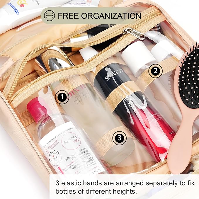 Travel Hanging Toiletry Bag for Women, Cruise Ship Essentials, with Jewelry Organizer, Extra Large Makeup Dopp Kit, Waterproof Cosmetic Bags, Toiletries Kit Set with Trolley Belt, Khaki