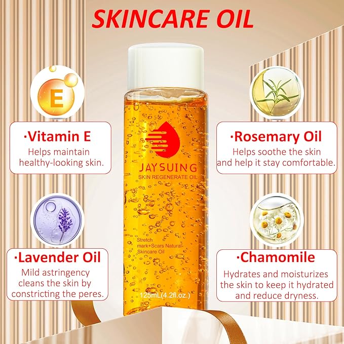 Stretch Mark Oil for Pregnancy, Skincare Body Oil for Scars and Stretchmarks, Pregnancy Oils for Stretch Marks Pre and Postpartum Natural Skincare Massage Oil, Skin Regenerate Oil, 4.2 fl.oz