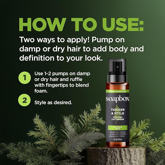 Soapbox Men's Thicken & Style Foaming Texturizer, Men's Hair Styling Foam, Hair Care for Men, 5oz
