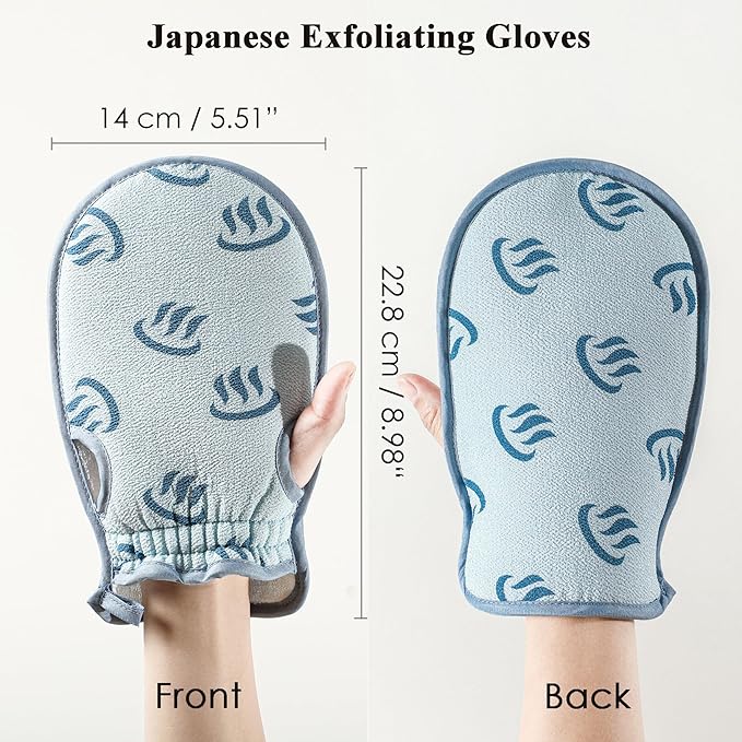 SHIMOYAMA Bath Mitten, Body Exfoliating Gloves, 2 Pack, Thick & Soft Bath Scrub Mitt, Gentle Dead Skin Remover