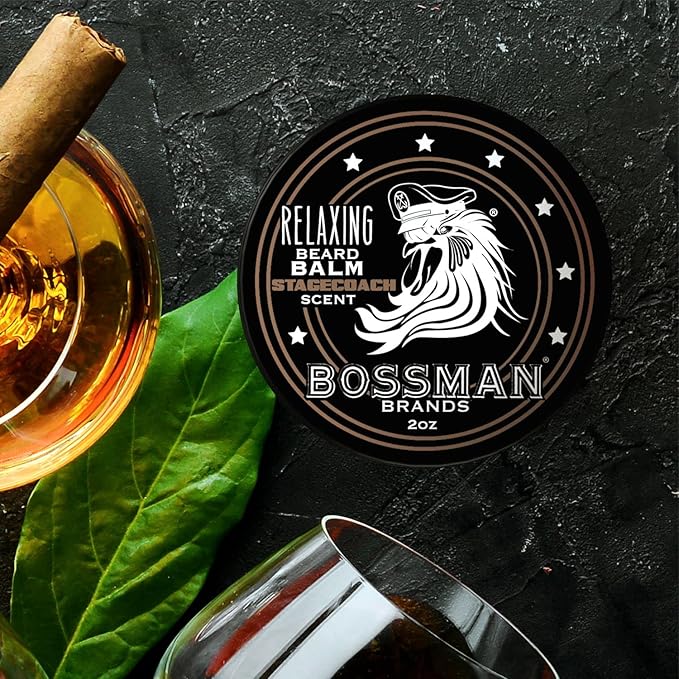 Bossman Relaxing Beard Balm for Men (Stagecoach Scent) – Tames, Relaxes, Thickens & Softens for Ultimate Beard Care – Made in USA