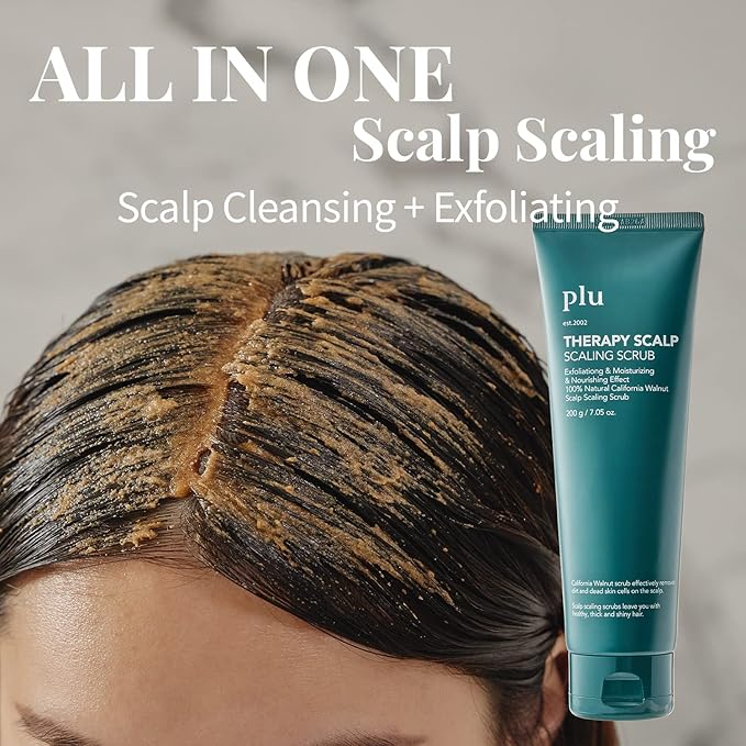 PLU Korean Therapy Scalp Scaling Scrub with Silicone Scalp Massager Brush - Walnut Scalp Scrubber Gel for Oily Scalp and Dandruff - Scalp Exfoliating & Deep Cleansing Combo Set