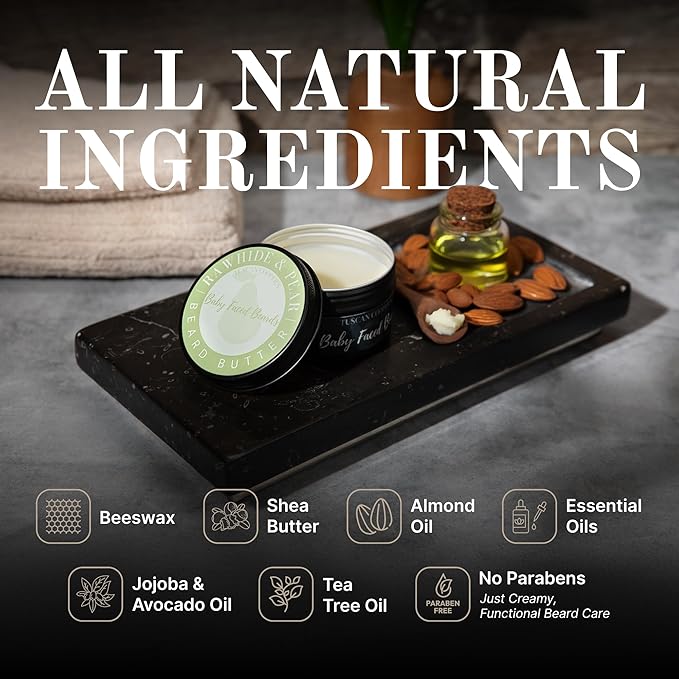 Tuscan Cooper's Baby Faced Beards Butter for Men - Moisturizing Beard Balm Cream and Softener for All Hair Types Including Coarse Hair - 4oz Hydration and Conditioning Care - Lumberjack Scent