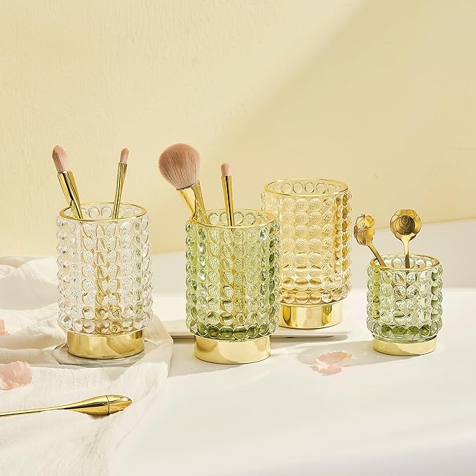 Makeup Brush Holder Organizer,Toothbrush Holders,Desk Pen Pencil Holder,Multifunctional Vintage Glass Brush Cup(A38-1-US/Clear/L)