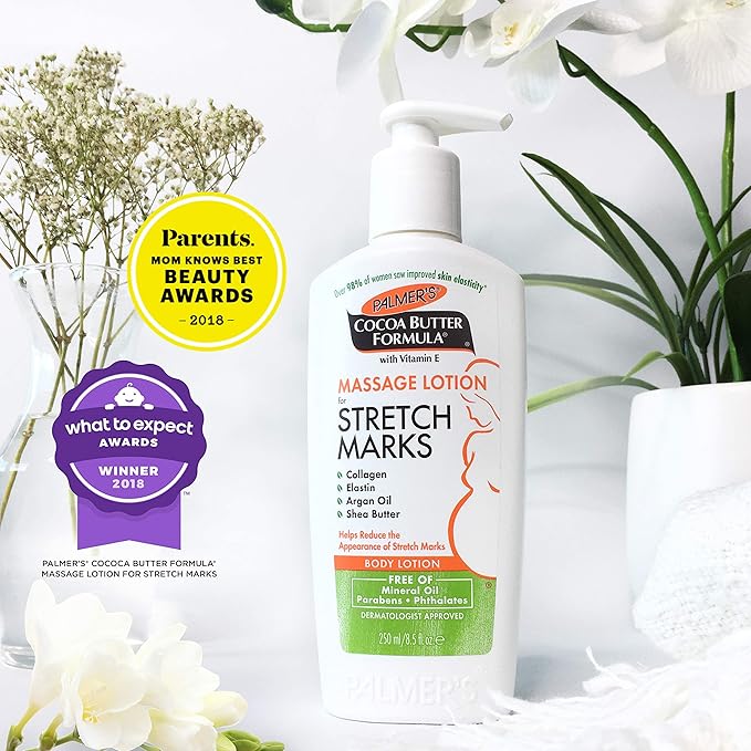 Palmer's Cocoa Butter Formula Massage Lotion for Stretch Marks, Pregnancy Skin Care, Belly Cream with Collagen, Elastin, Argan Oil and Shea Butter, 8.5 Ounces (Pack of 2)