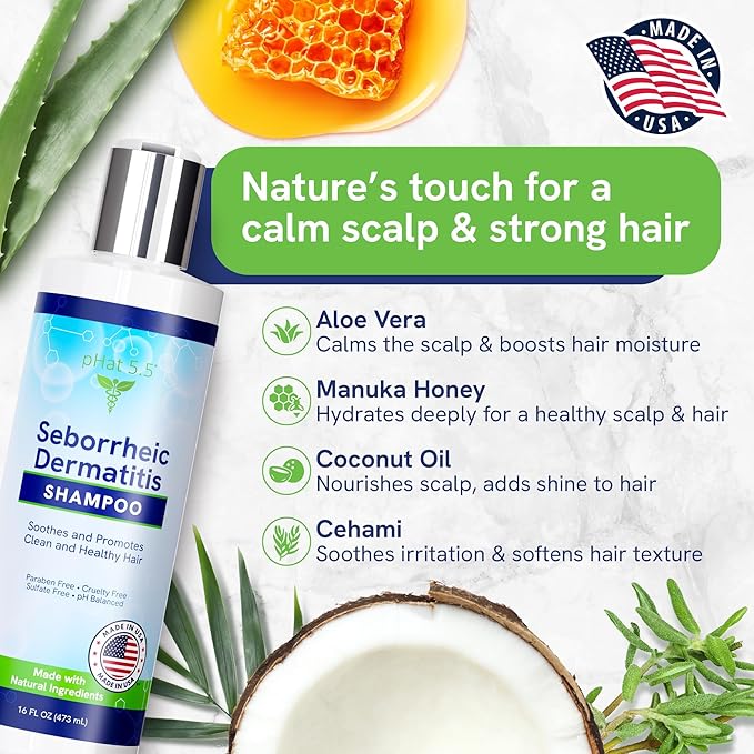 pHat 5.5 Sulfate-Free and Fragrance Free Shampoo, Safe for Seborrheic Dermatitis, To Soothe Dry and Itchy Scalp - Anti-Dandruff Shampoo for Dry Scalp (16oz)