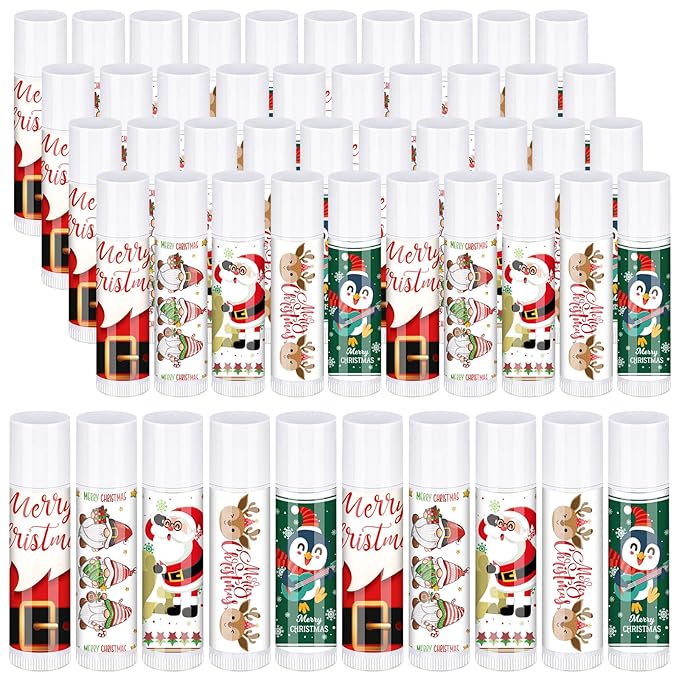 50 Pcs Pink Princess Lip Balm Bulk Pink Girl Lip Care Products Pink Girl Birthday Party Supplies Princess Party Gifts for Kids Women Bachelorette Party Bridal Baby Shower(Classic Christmas Styles)